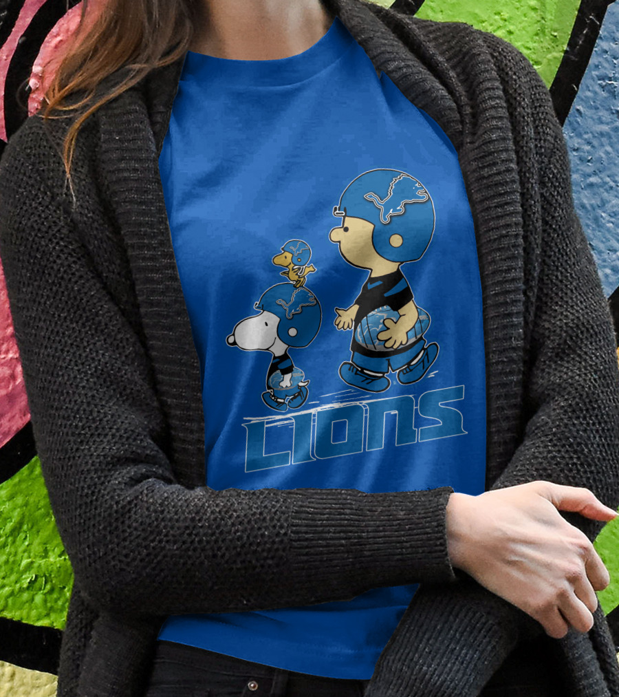 Snpfootball Detroit Lions Peanuts Helmet Blue Shirt