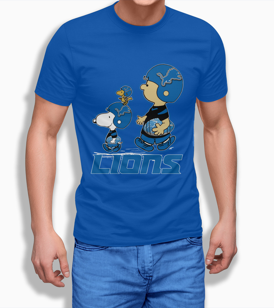 Snpfootball Detroit Lions Peanuts Helmet Blue Shirt