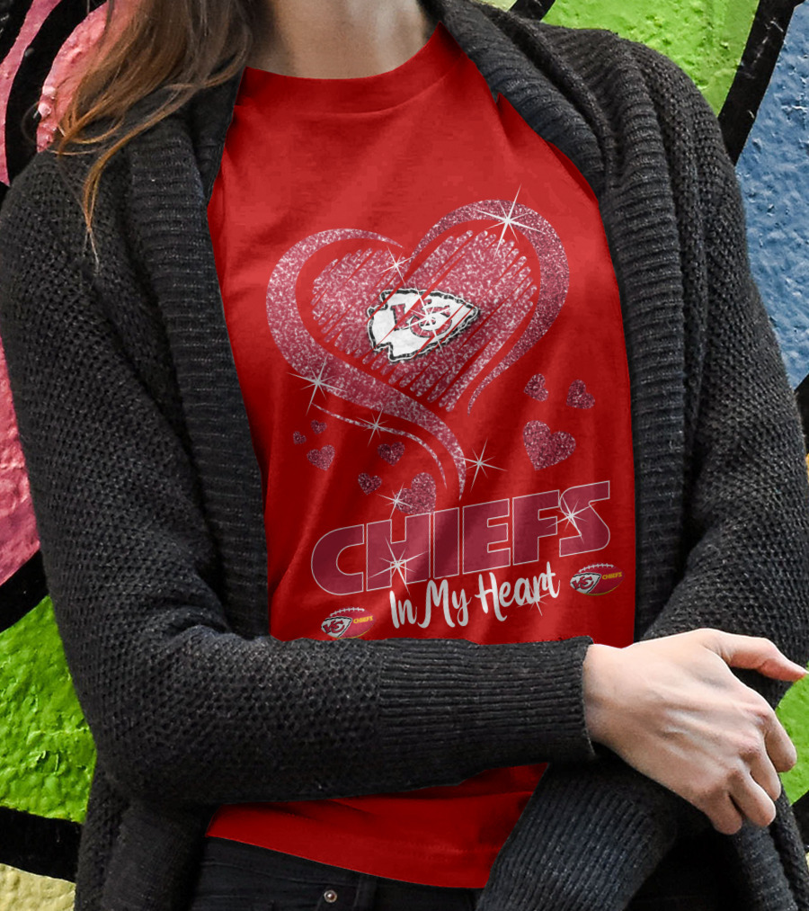 Chiefs In My Heart Kansas City Chiefs Sparkle Hearts Shirt
