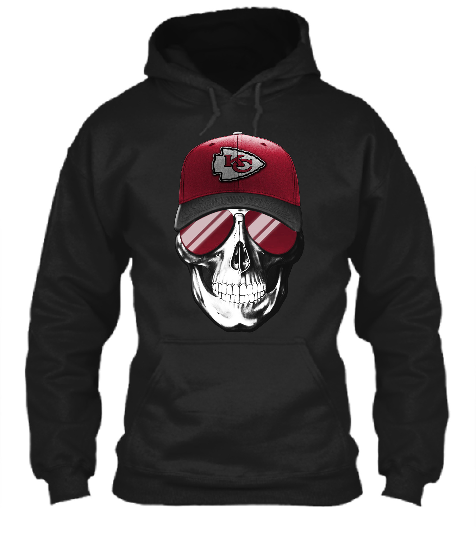 Skull Wearing Kansas City Chiefs Hat With Reflective Shades Shirt