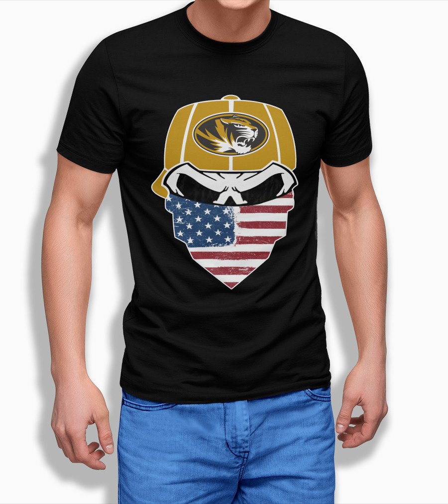 Missouri Tigers Skull American Flag Bandana Shirt