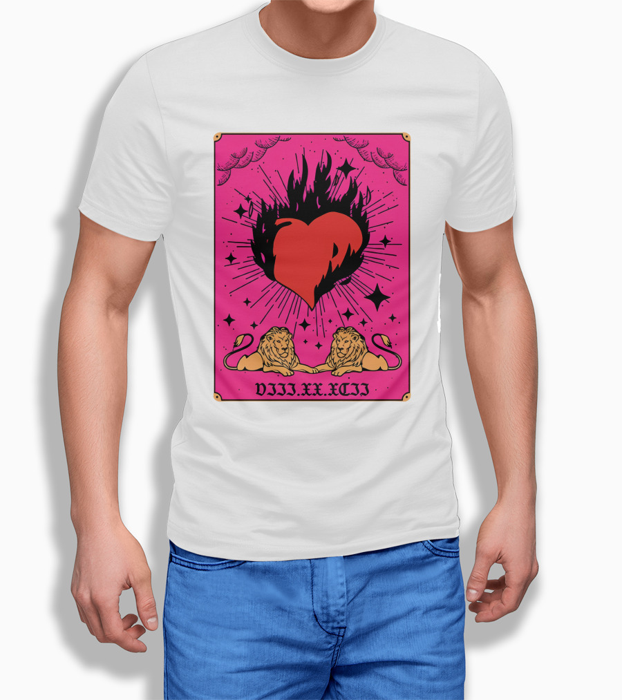 Viiixxxcii Burning Heart With Lions On Pink Background Shirt