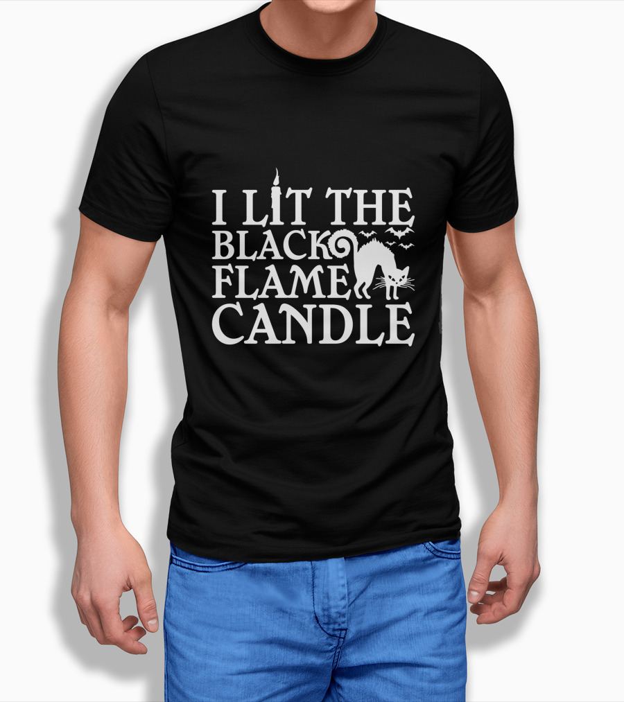 I Lit The Black Flame Candle Halloween Cat And Bats Shirt