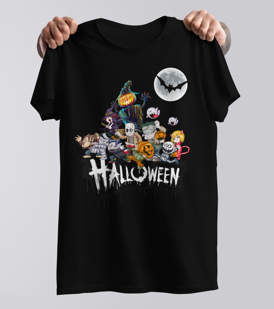 Funny Halloween Cat Face With Fangs And Whiskers Shirt