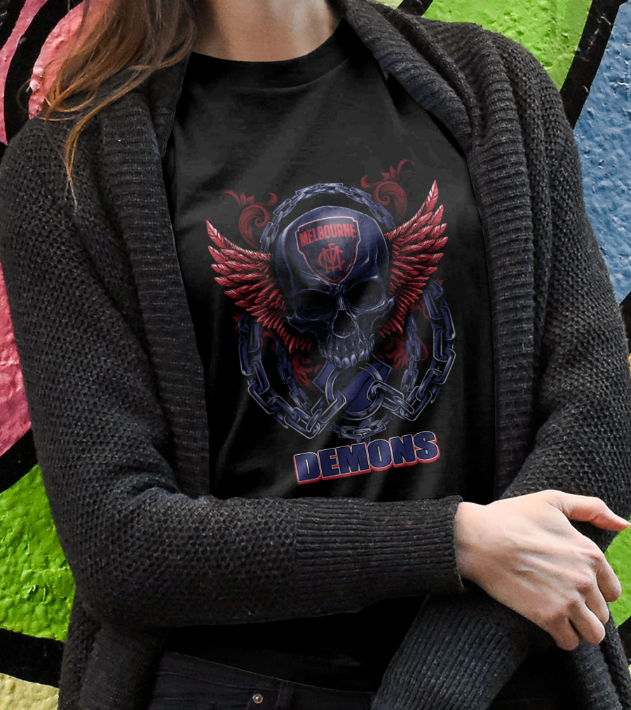 Melbourne Demons Skull With Red Wings And Chain Shirt