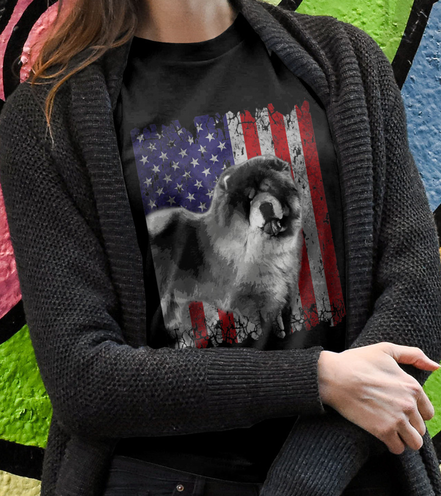 Chow Chow With American Flag Background Patriotic Dog Shirt