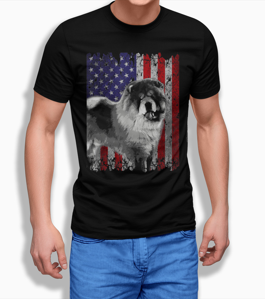 Chow Chow With American Flag Background Patriotic Dog Shirt