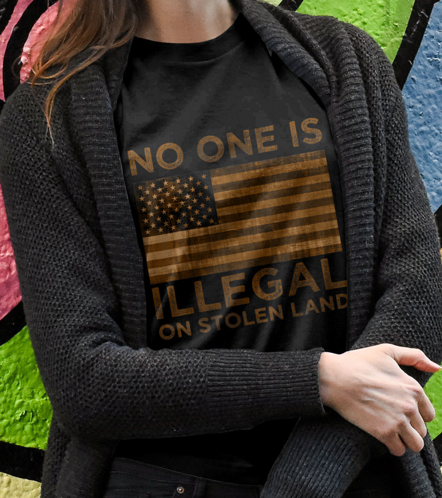No One Is Illegal On Stolen Land American Flag Shirt