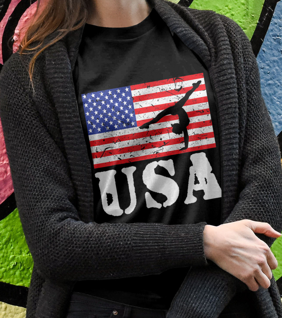 Usa Distressed American Flag Vintage Gymnastics Tumbling Shirt