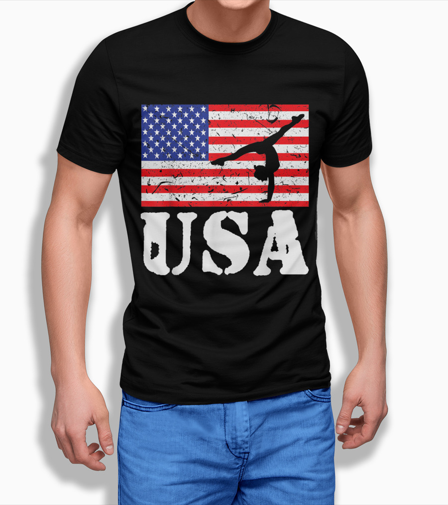 Usa Distressed American Flag Vintage Gymnastics Tumbling Shirt