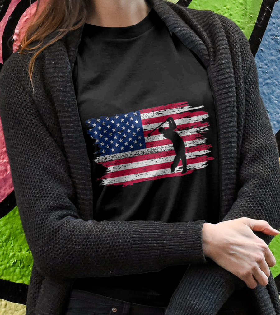 American Flag Golf 4Th July Patriotic Golfer Silhouette Usa Shirt