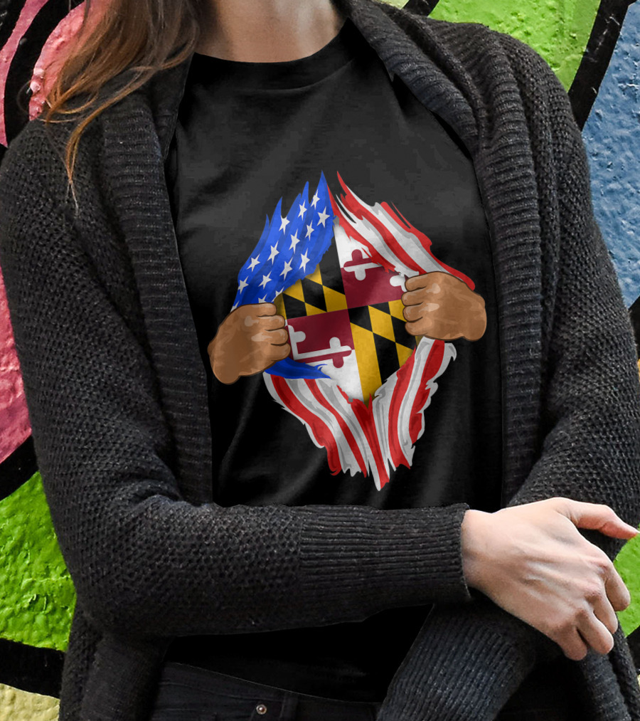 Maryland Roots Inside American Flag With State Pride Shirt