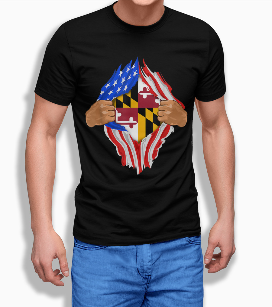 Maryland Roots Inside American Flag With State Pride Shirt