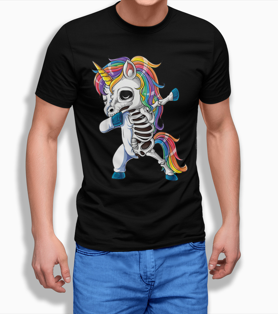 Dabbing Rainbow Unicorn Skeleton Halloween Girls Dab Shirt