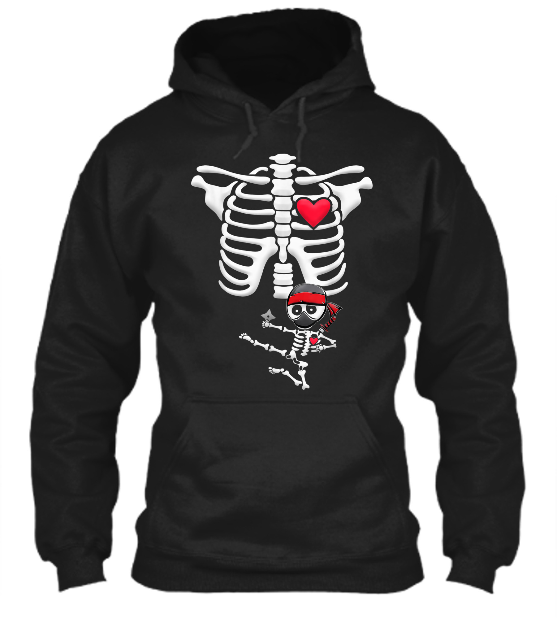Ninja Skeleton Heart Ribcage With Red Bandana Shirt