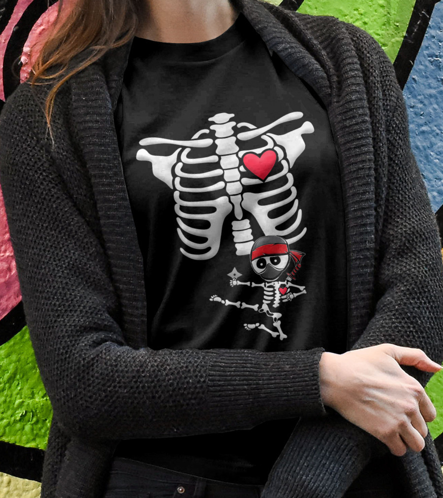 Ninja Skeleton Heart Ribcage With Red Bandana Shirt