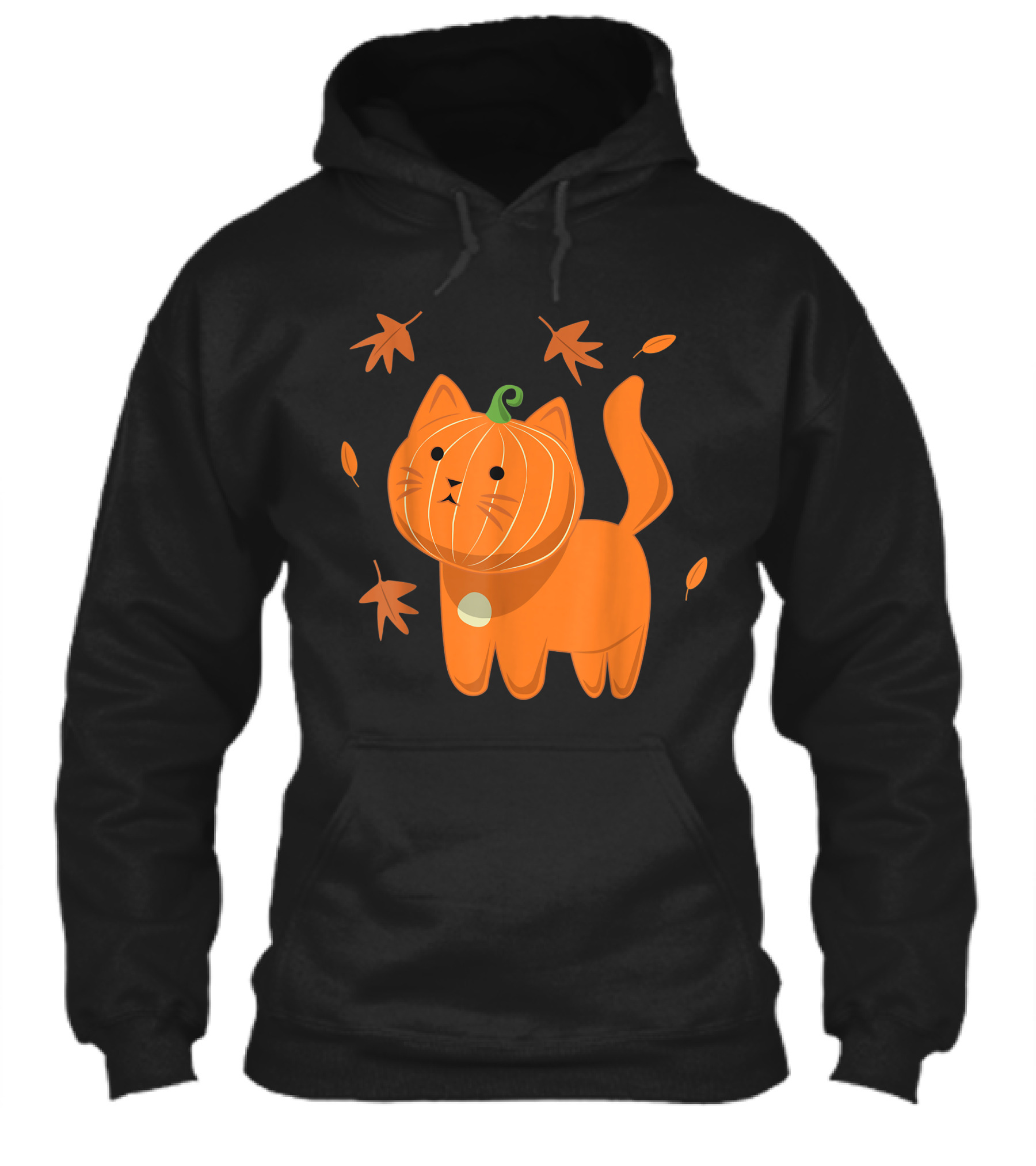 Cute Halloween Cat With Pumpkin Head And Falling Leaves Shirt