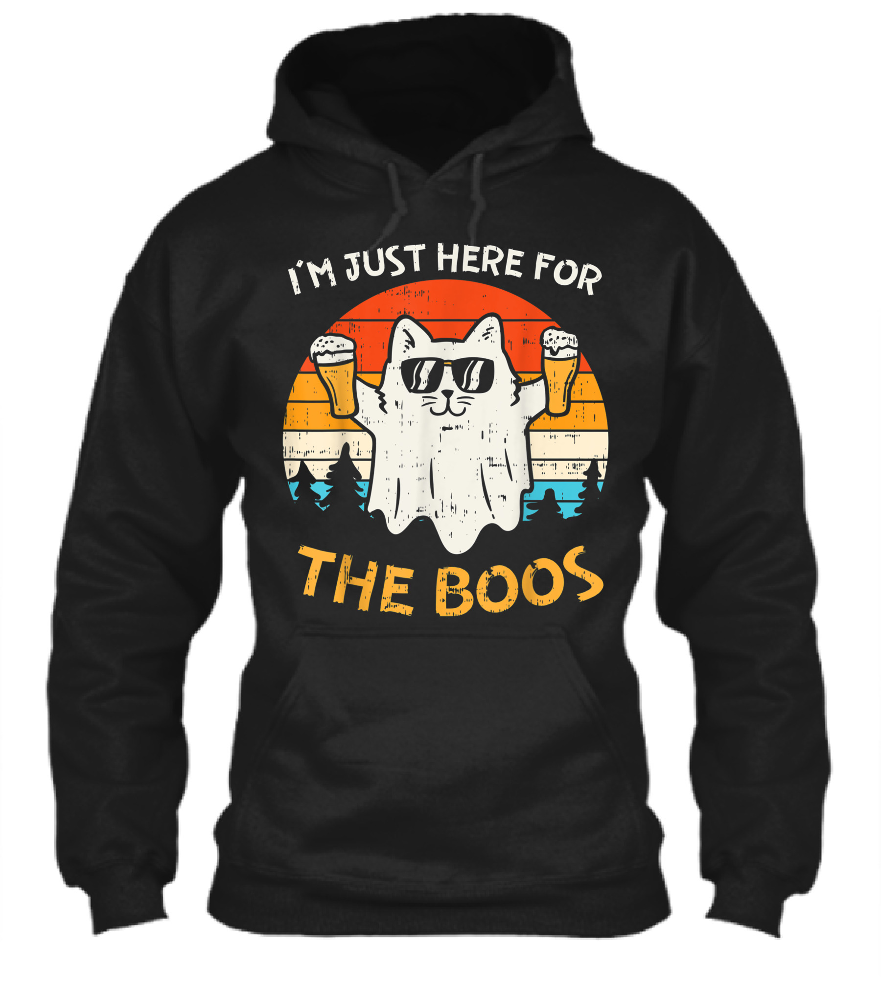 Im Just Here For The Boos Cat Ghost Halloween Beer Retro Shirt