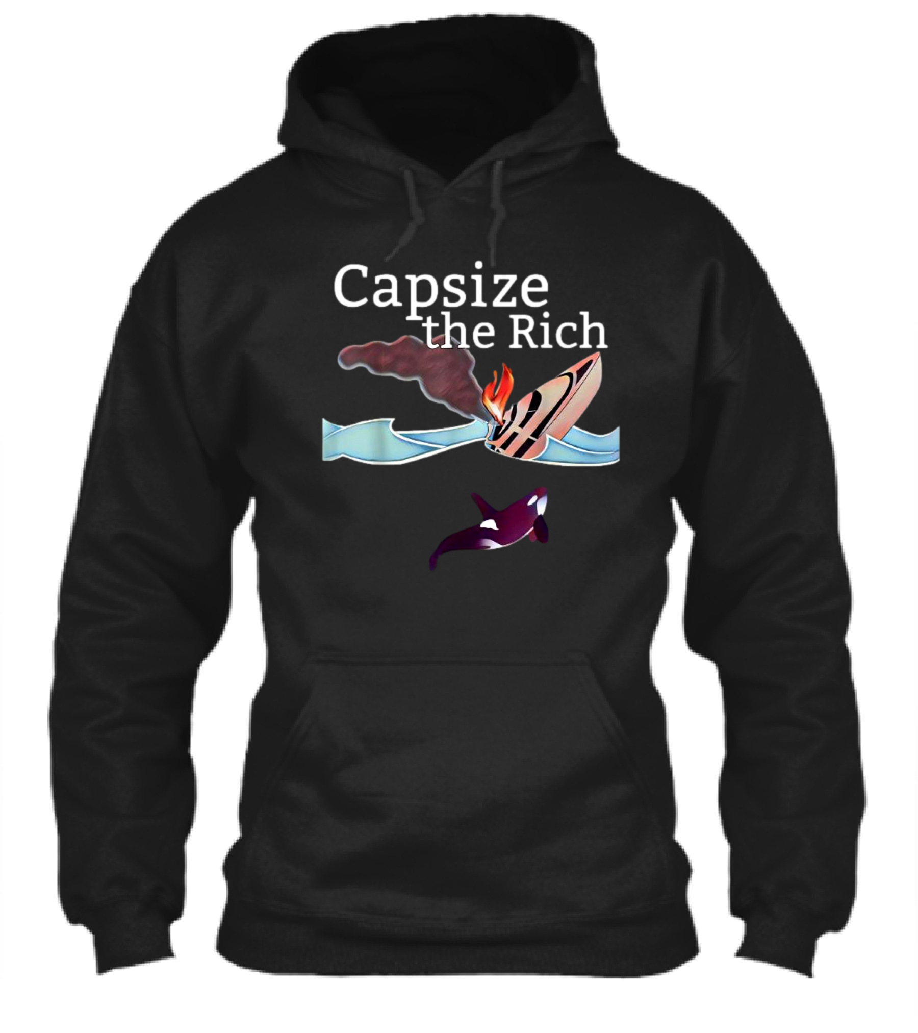 Capsize The Rich Sinking Yacht Flaming Smoke Waves Orca Shirt
