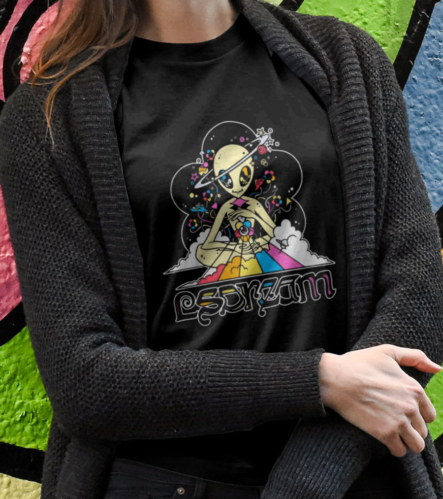 Isdream Cosmic Love Alien With Planet Head And Rainbow Energy Vision Shirt