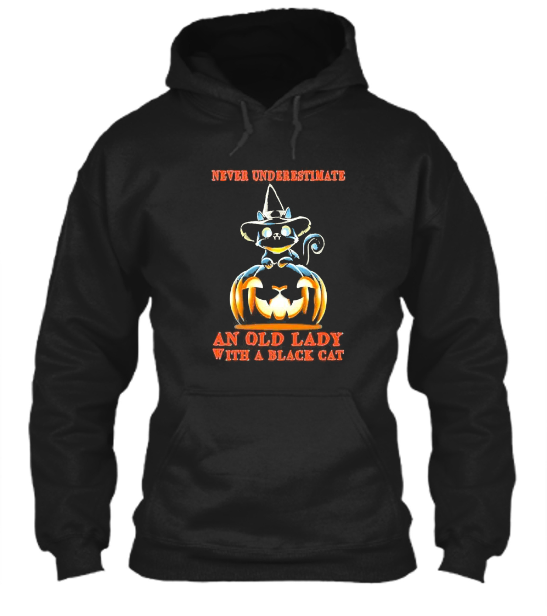 Never Underestimate An Old Lady With A Black Cat Halloween Pumpkin Witch Hat Shirt