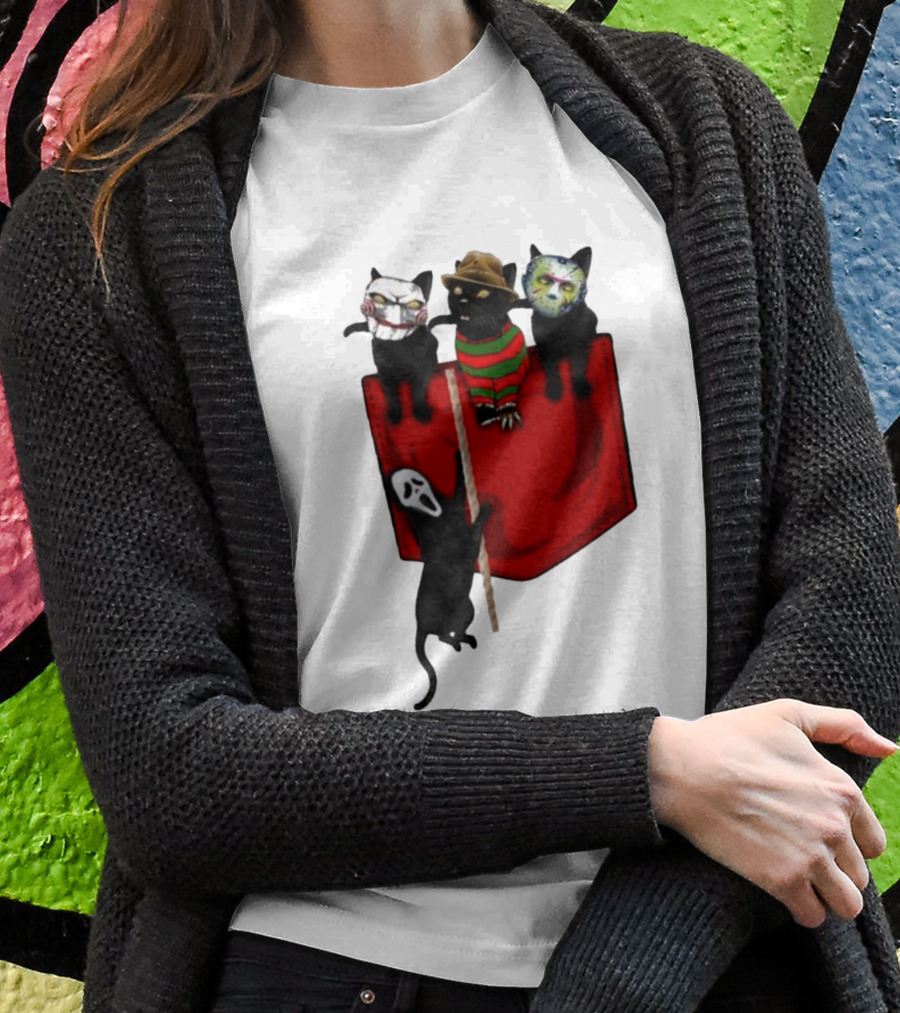 Cat Cosplay Horror Movie Characters Trick Or Treat Freddy Krueger Jason Voorhees Scream Happy Halloween Shirt