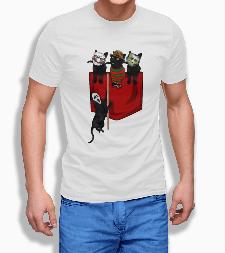 Cat Cosplay Horror Movie Characters Trick Or Treat Freddy Krueger Jason Voorhees Scream Happy Halloween Shirt