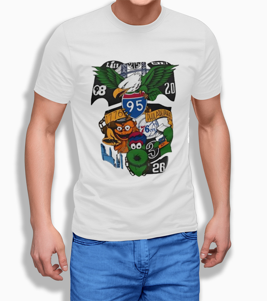 Philadelphia Icons 95 I95 1776 Philadelphia 76Ers Eagles Mascots 20 8 3 26 Shirt