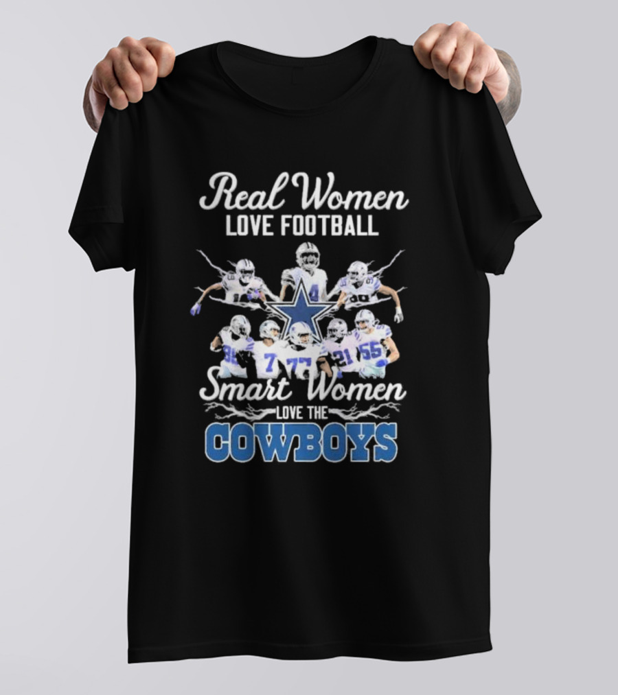 Real Women Love Football Smart Women Love The Cowboys Diamond Heart Football Ball Shirt