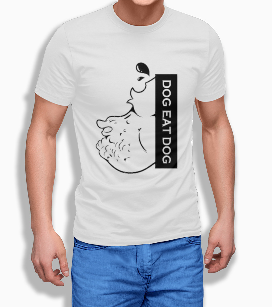 Slosh Dog Eat Dog Vertical Text Graphic With Cartoon Style Dog Outline Shirt