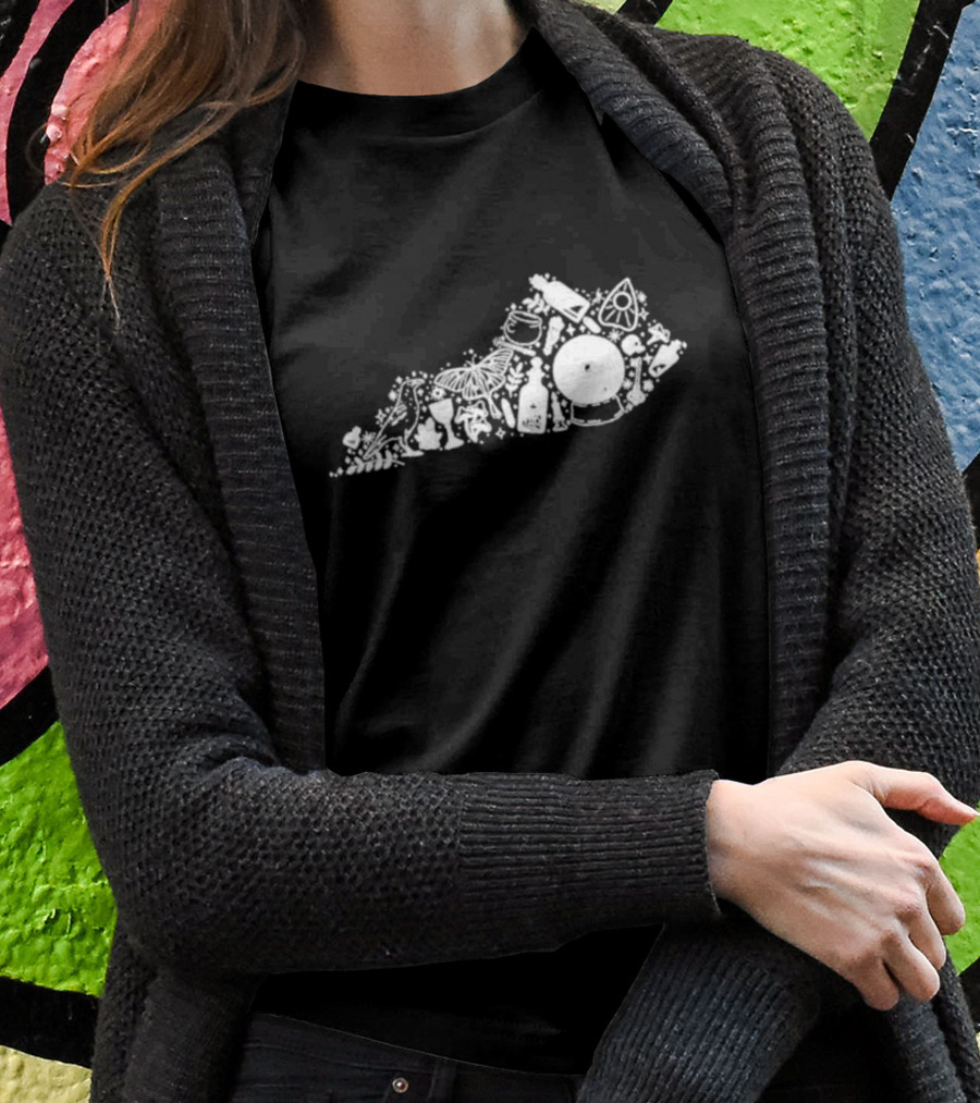 Kentucky For Kentucky Witchy Ky Spooky State Outline Icons Shirt