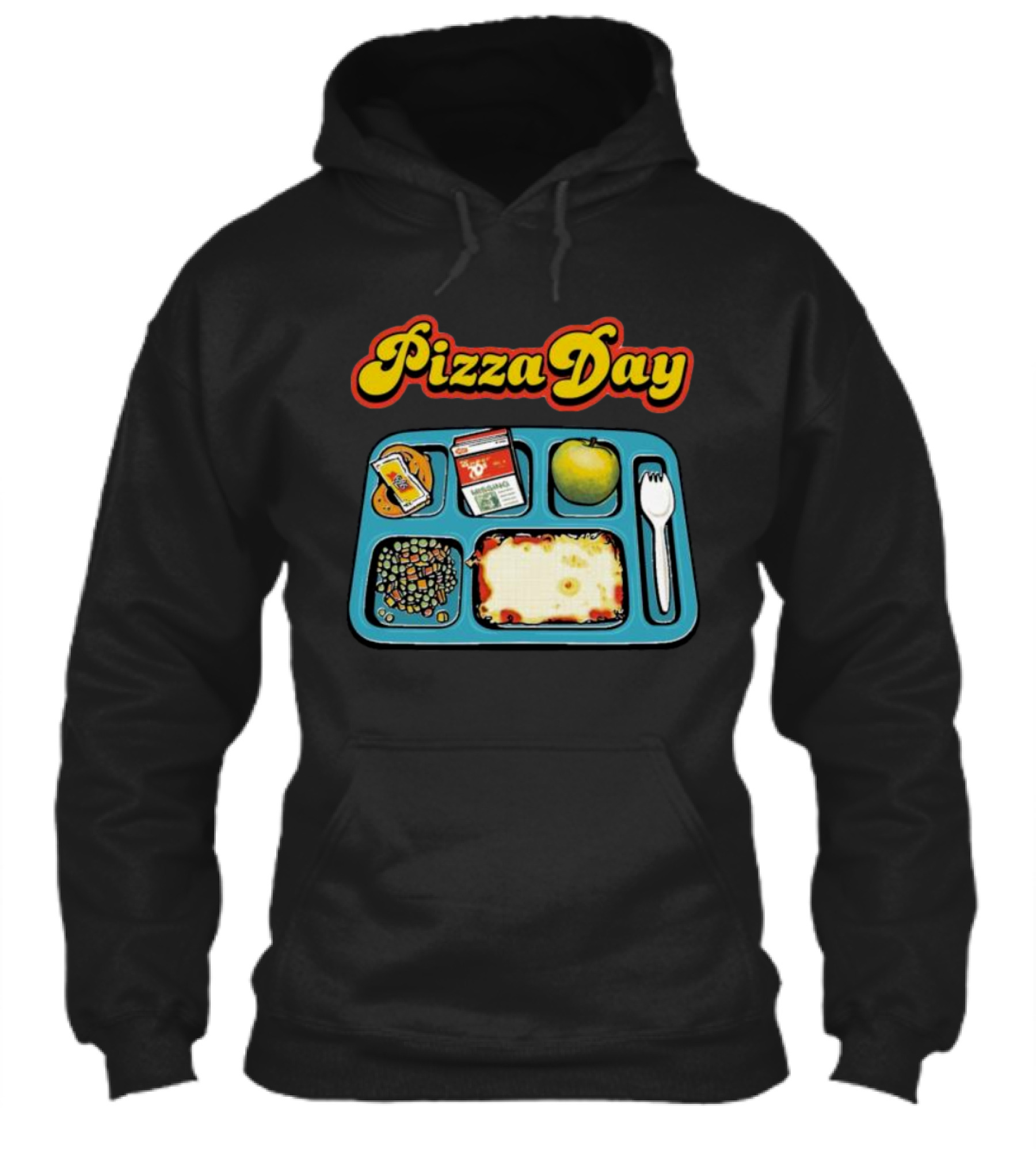 S7S Pizza Day Cafeteria Lunch Tray With Pizza Milk Apple Cookies Fork And Vegetables Shirt