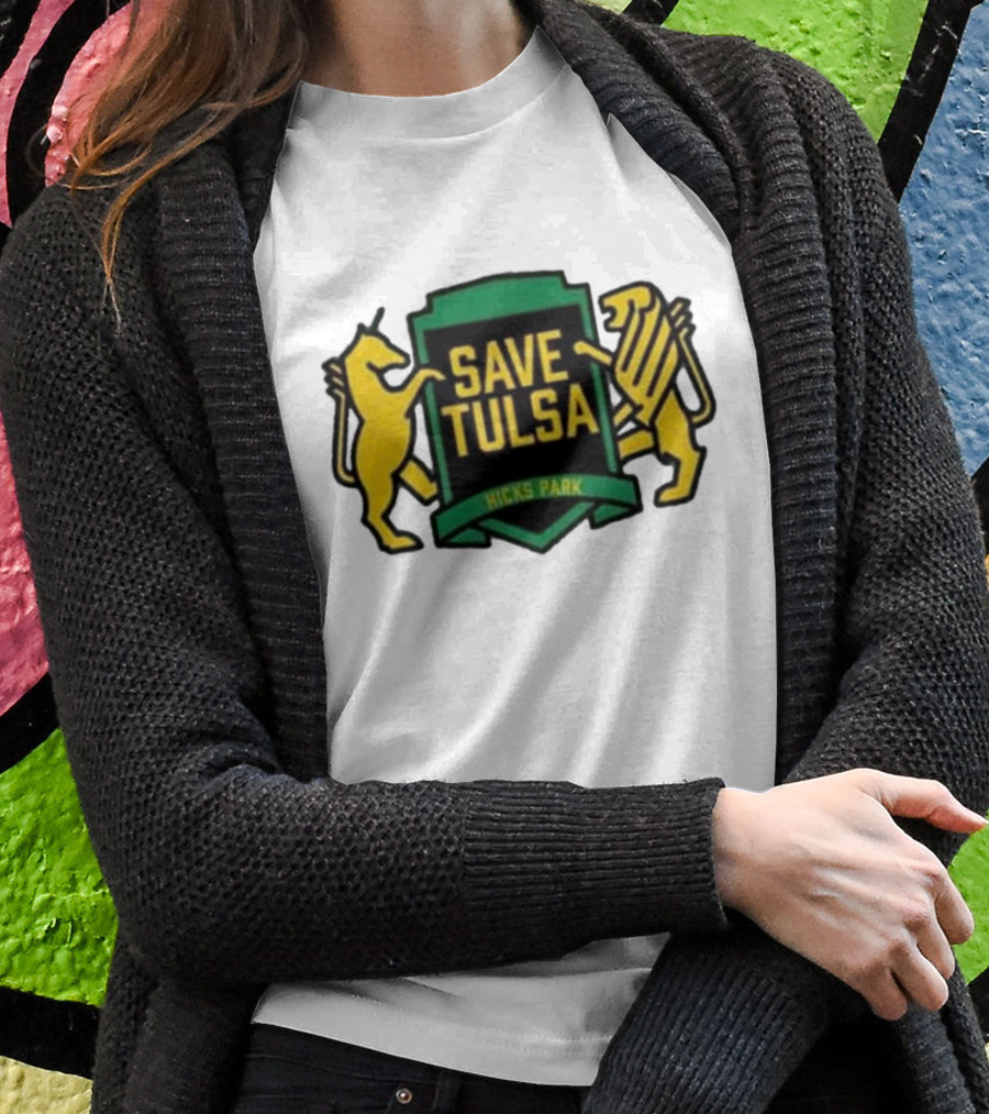 Save Tulsa Kicks Park Yellow Lion And Griffin Shield Shirt