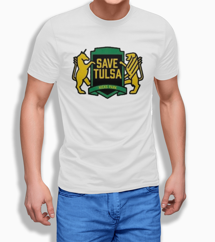 Save Tulsa Kicks Park Yellow Lion And Griffin Shield Shirt