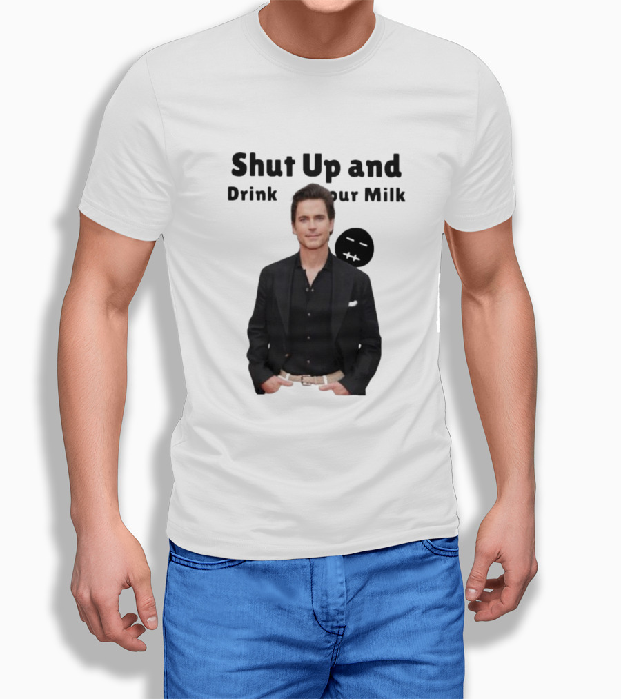 Shut Up And Drink Your Milk With Smiling Man In Black Suit Shirt