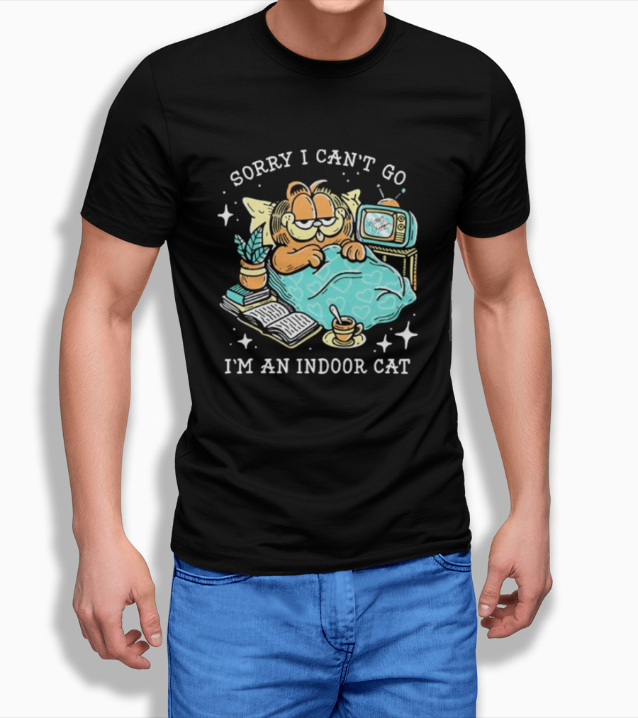 Sorry I Cant Go Im An Indoor Cat Funny Garfield Bedtime Relaxation Shirt