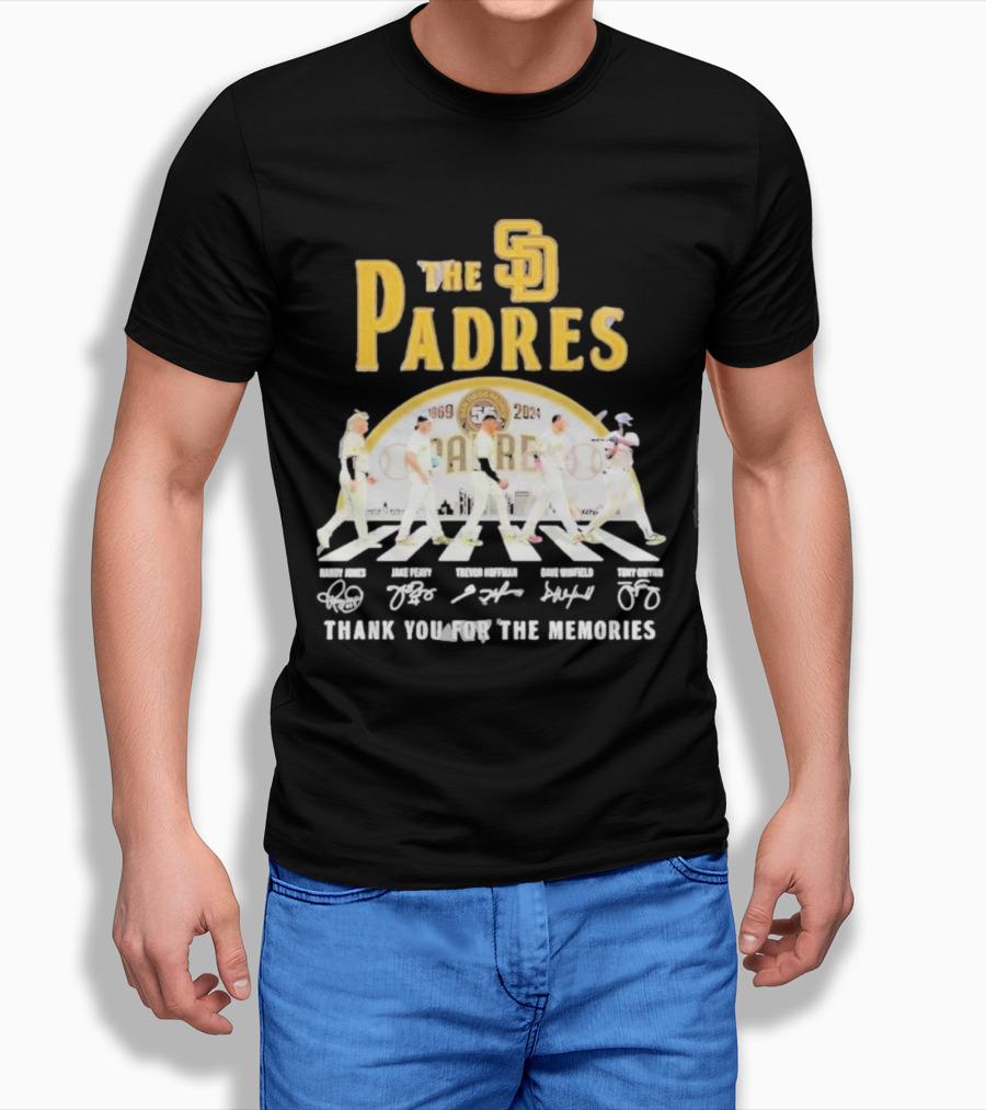 The Padres 55 Years Of 19692024 San Diego Padres Thank You For The Memories Randy Jones Jake Peavy Trevor Hoffman Dave Winfield Tony Gwynn Shirt