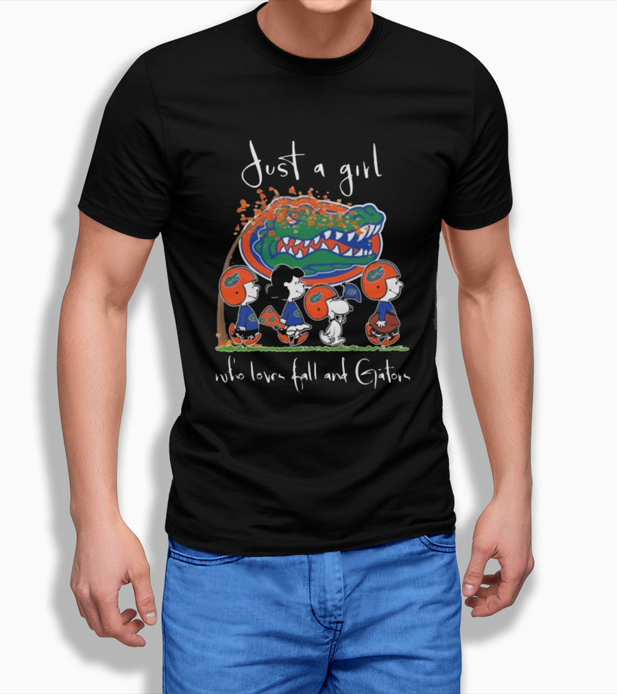 Just A Girl Who Loves Fall Florida Gators Peanuts Characters Shirt