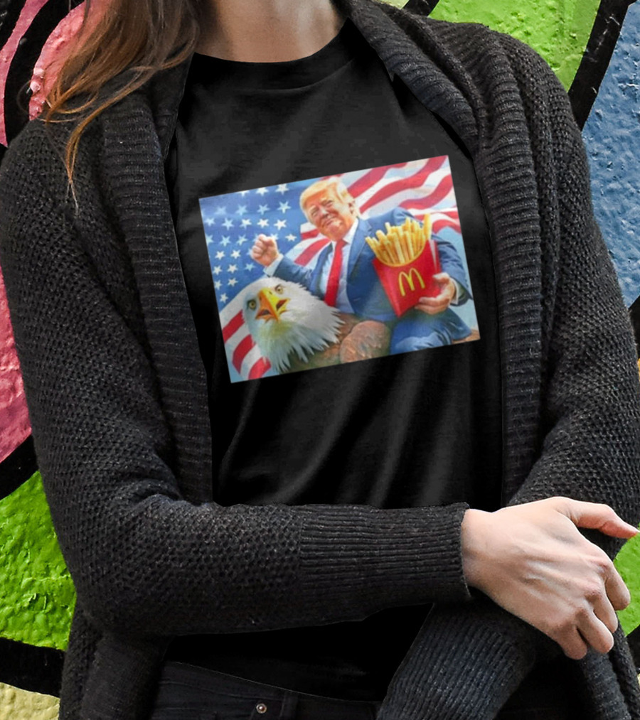 Trump Riding Eagle Holding Mcdonalds Fries American Flag Shirt