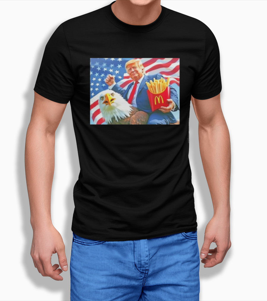 Trump Riding Eagle Holding Mcdonalds Fries American Flag Shirt