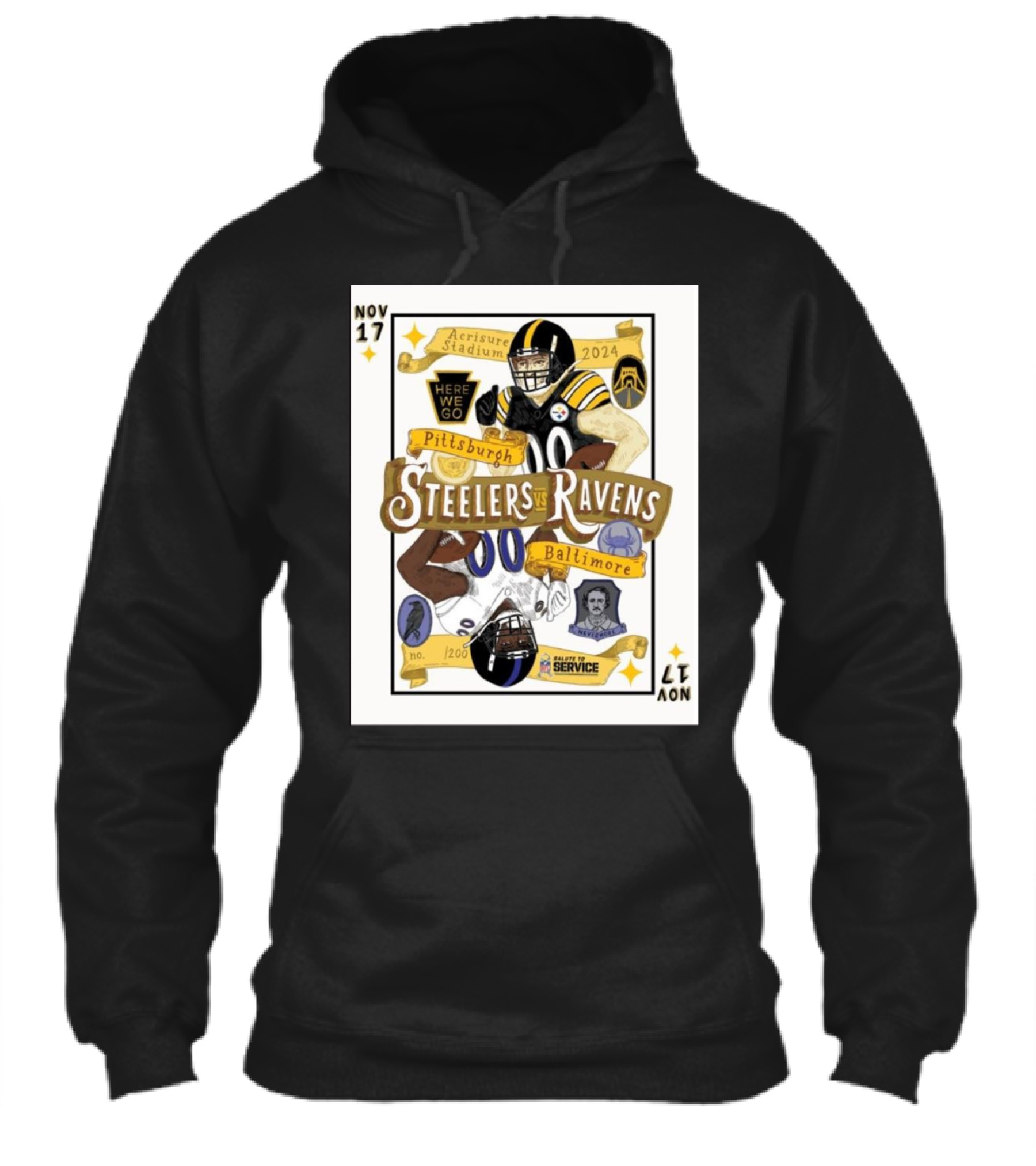 Nov 17 Pittsburgh Steelers Vs Baltimore Ravens 2024 Acrisure Stadium Here We Go Salute To Service Shirt