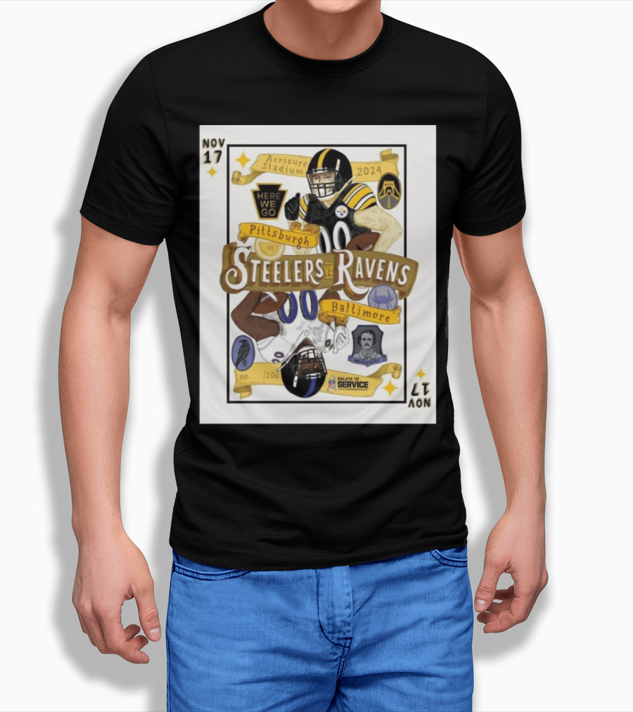 Nov 17 Pittsburgh Steelers Vs Baltimore Ravens 2024 Acrisure Stadium Here We Go Salute To Service Shirt