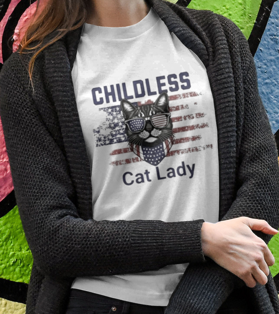 Childless Cat Lady Patriotic American Flag Cat With Sunglasses Shirt