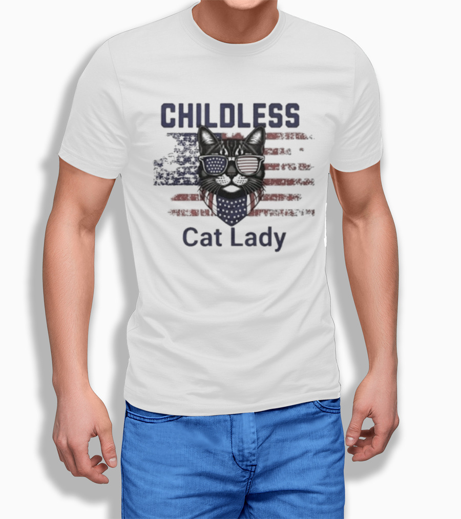 Childless Cat Lady Patriotic American Flag Cat With Sunglasses Shirt