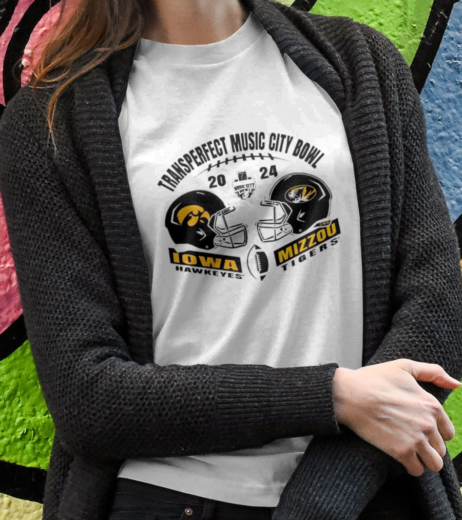 Transperfect Music City Bowl 2024 Iowa Hawkeyes Vs Mizzou Tigers Helmet Matchup Shirt