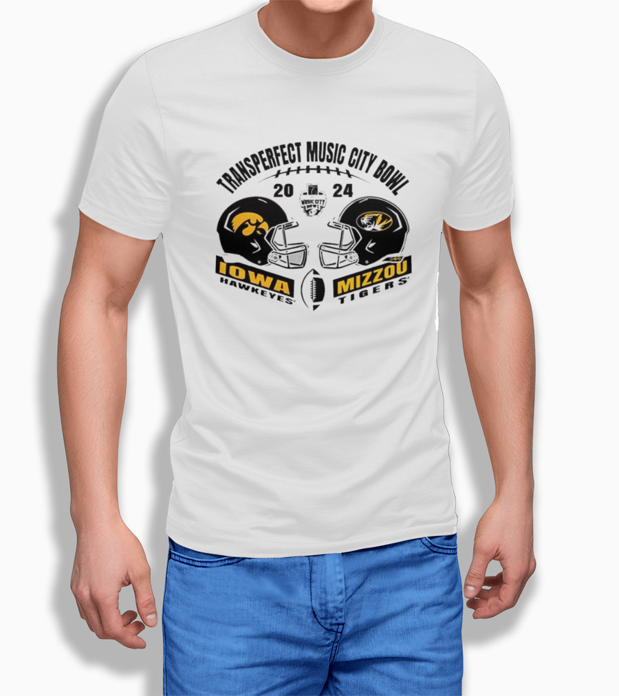 Transperfect Music City Bowl 2024 Iowa Hawkeyes Vs Mizzou Tigers Helmet Matchup Shirt