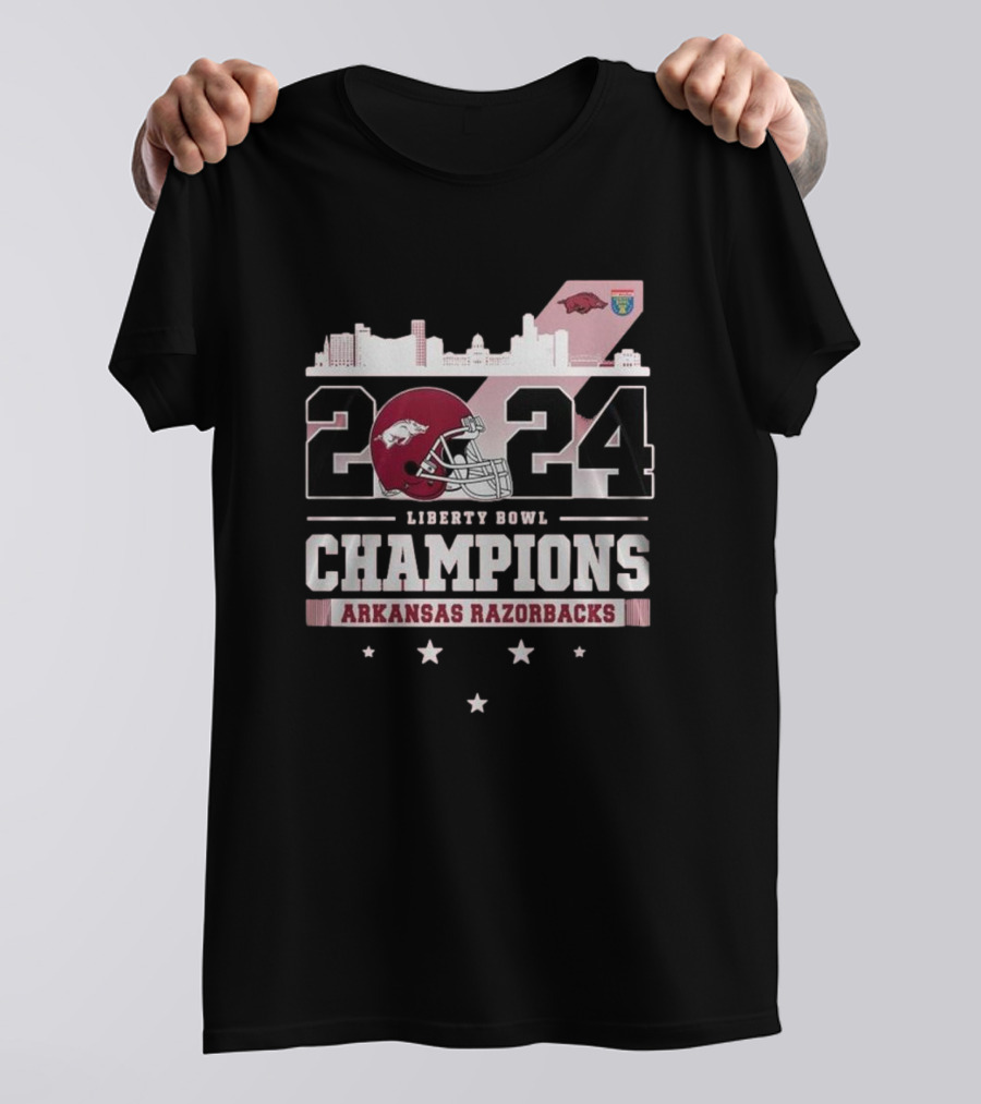 Autozone Liberty Bowl 2024 Razorbacks Champions Helmet Shirt