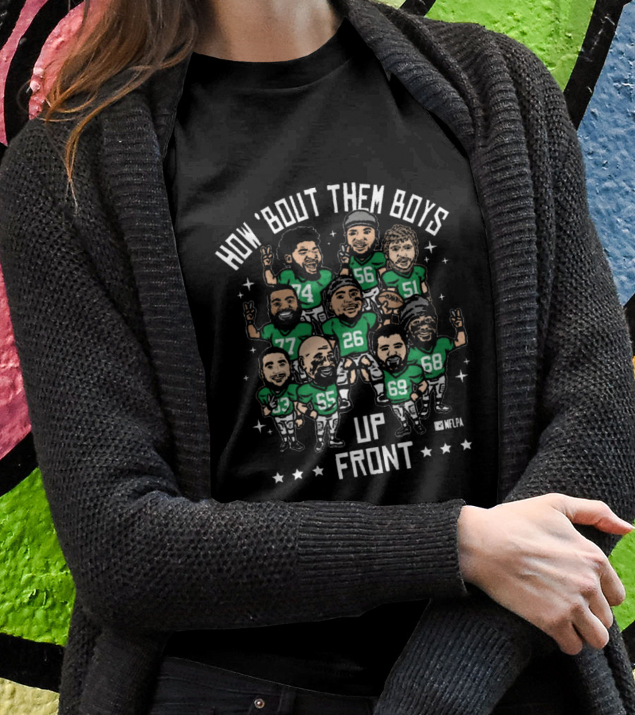 How Bout Them Boys Up Front Nflpa 26 56 74 77 68 69 62 51 Players Cartoon Shirt