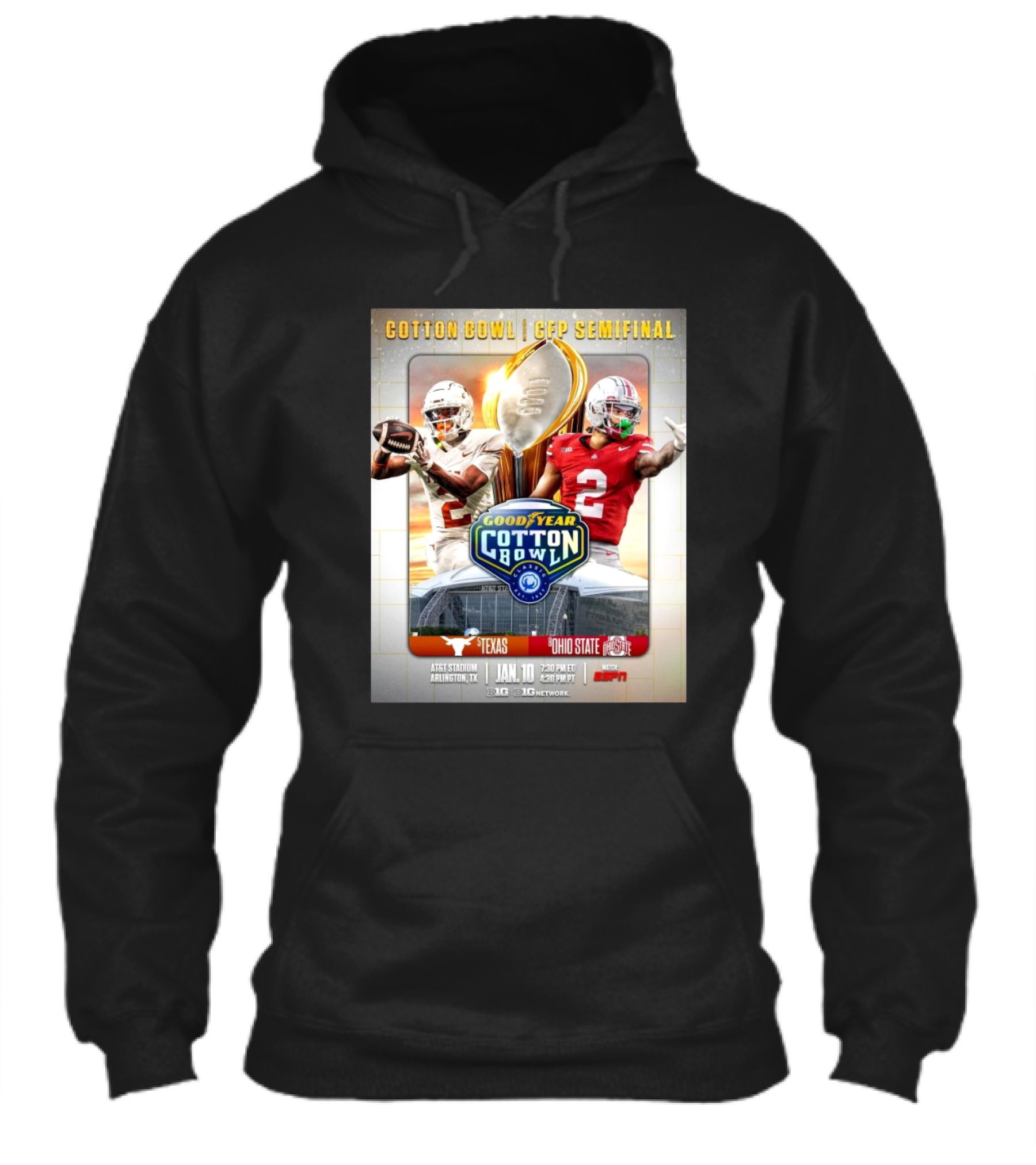 Texas Longhorns Vs Ohio State Buckeyes Goodyear Cotton Bowl Cfp Semifinal Att Stadium Jan 10 Big Ten Football Espn Arlington Tx Shirt