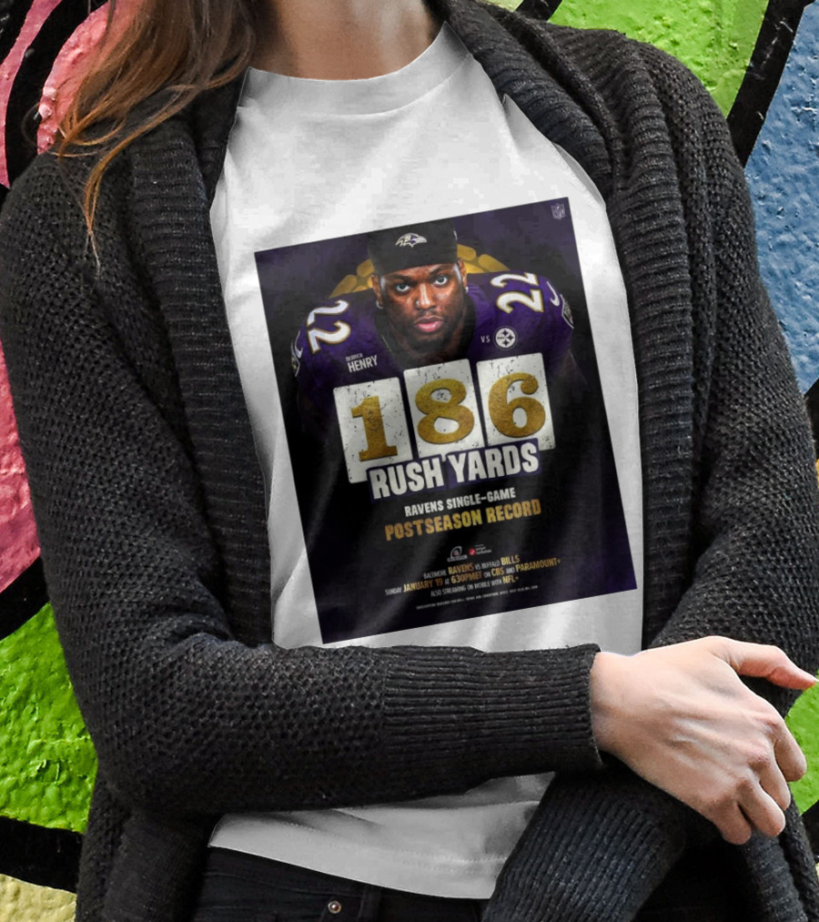 Derrick Henry Jr 186 Rush Yards Ravens Singlegame Postseason Record Vs Steelers Shirt